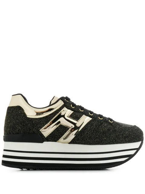 black leather platform trainers