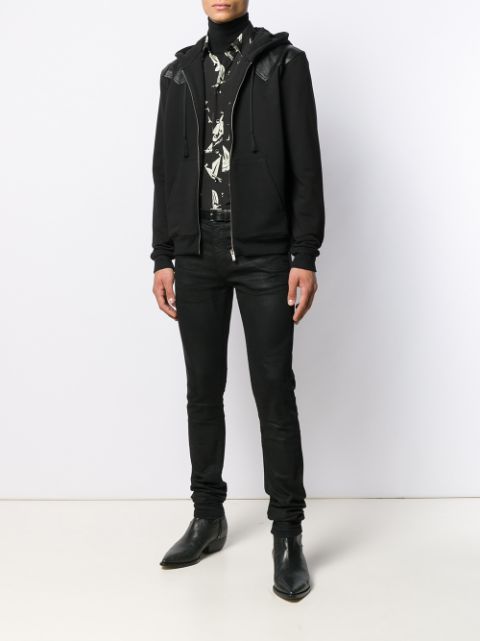 Shop black Saint Laurent leather detail zip-up jacket with Express ...