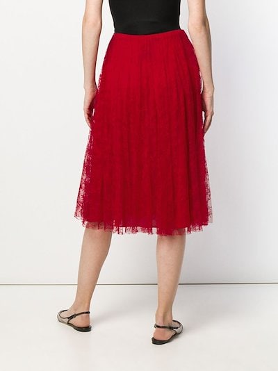Valentino Garavani pleated lace skirt red | MODES