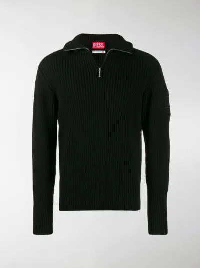 Diesel half-zip ribbed jumper black | MODES