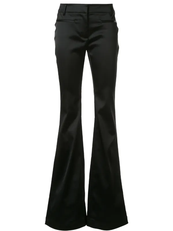 black satin flared trousers