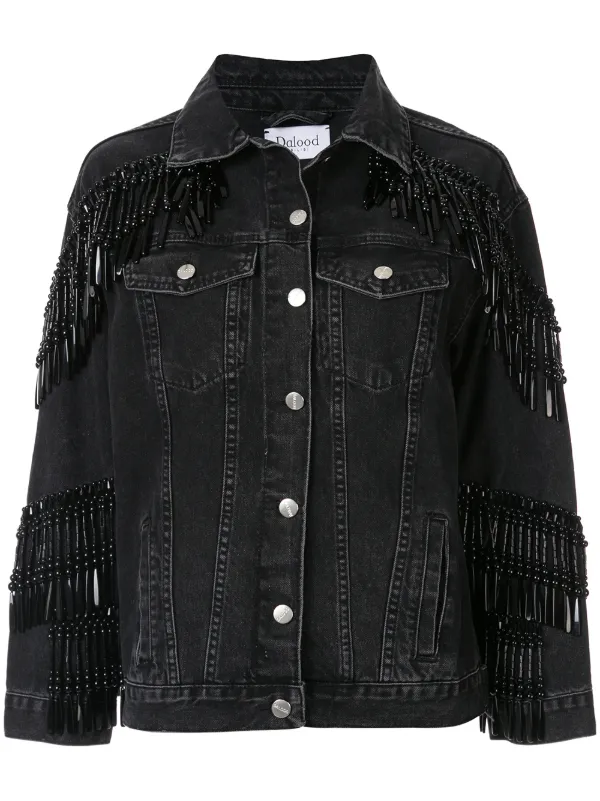 black denim jacket with fringe