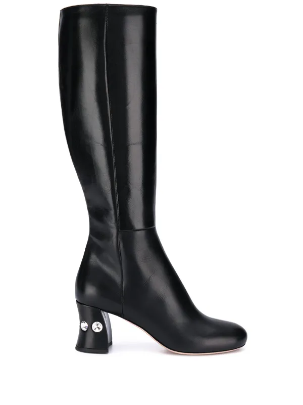 Miu Miu Crystal Embellished Knee Length Miu Miu Leather knee high boots