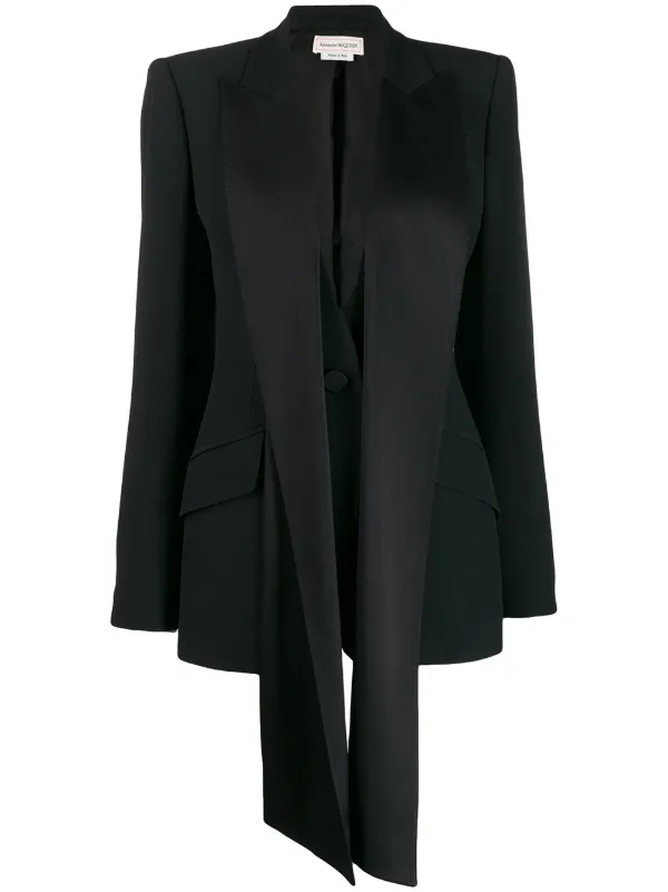 Alexander McQueen Silk Ribbon Embellished Blazer in Black