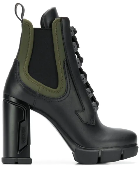 Click to view more detailed imagery on our partner's website Prada Neoprene-Trimmed Leather Platform Ankle Boots In F098A