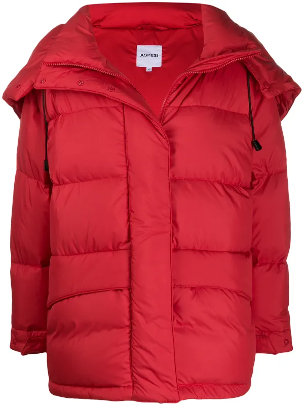 red padded coat