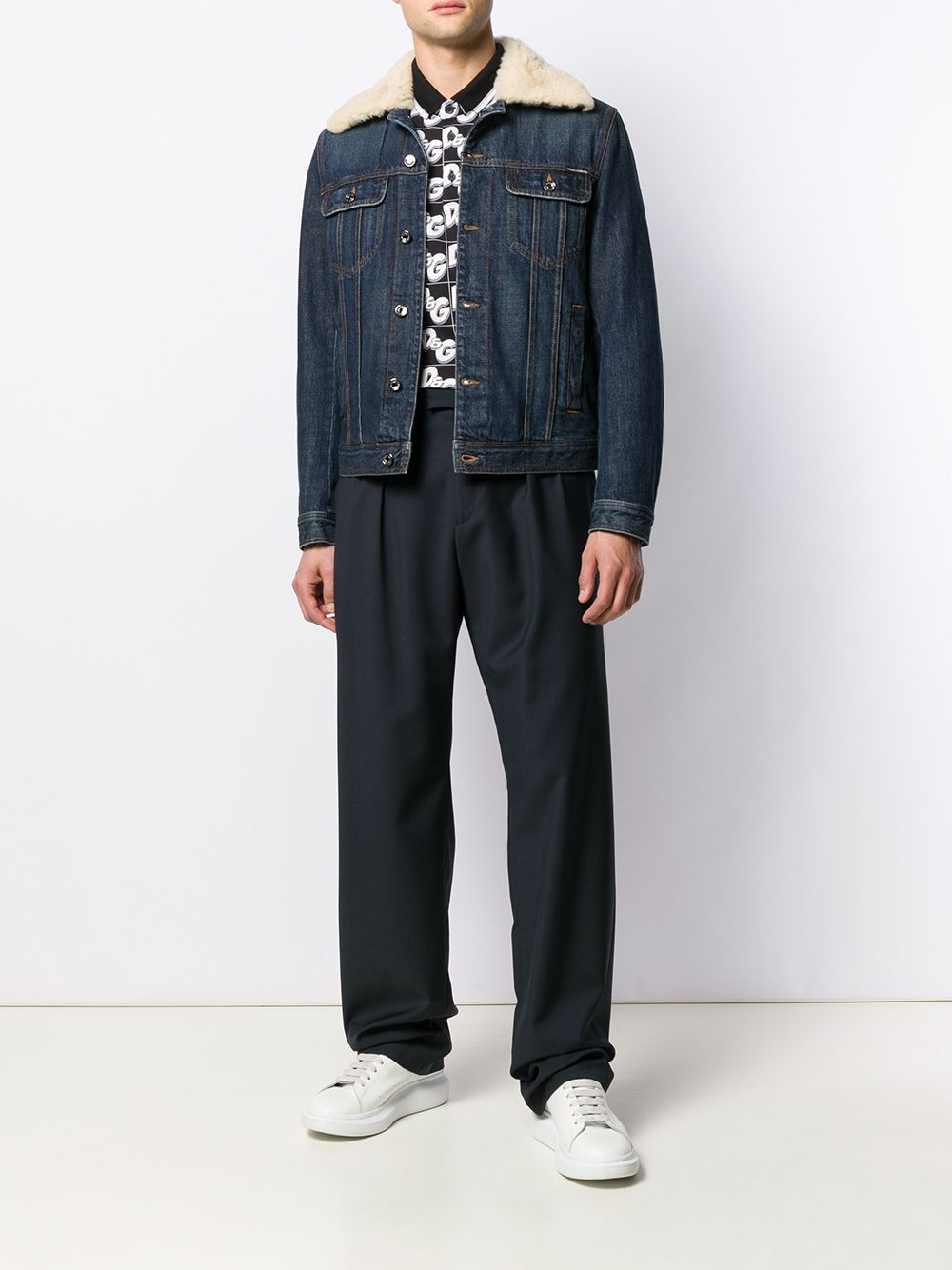 Shop Dolce & Gabbana Trimmed Denim Jacket In Blue