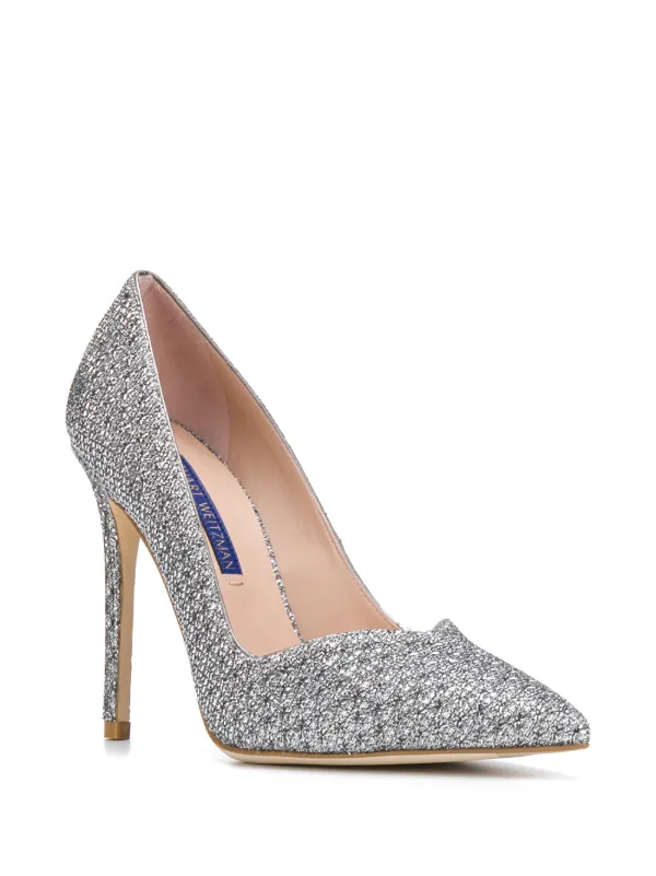stuart weitzman silver glitter heels