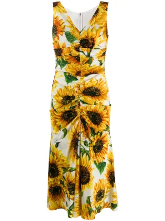 Dolce & Gabbana Sunflower Print Ruched Midi Dress - Farfetch