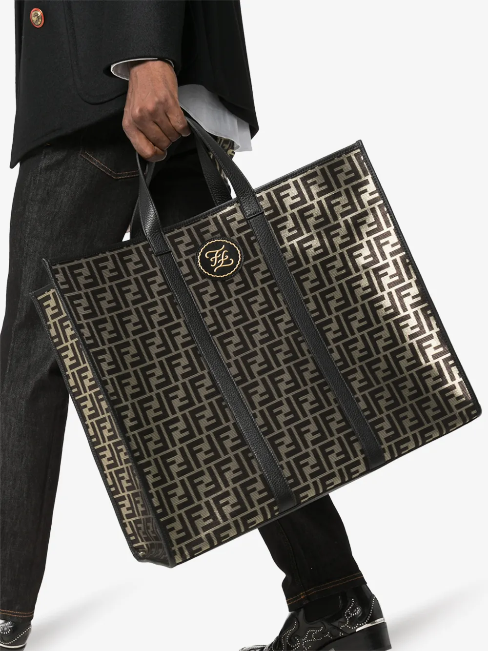 FENDI FENDI BLACK MANIA LOGO TOTE BAG,7VA391A91T14212608