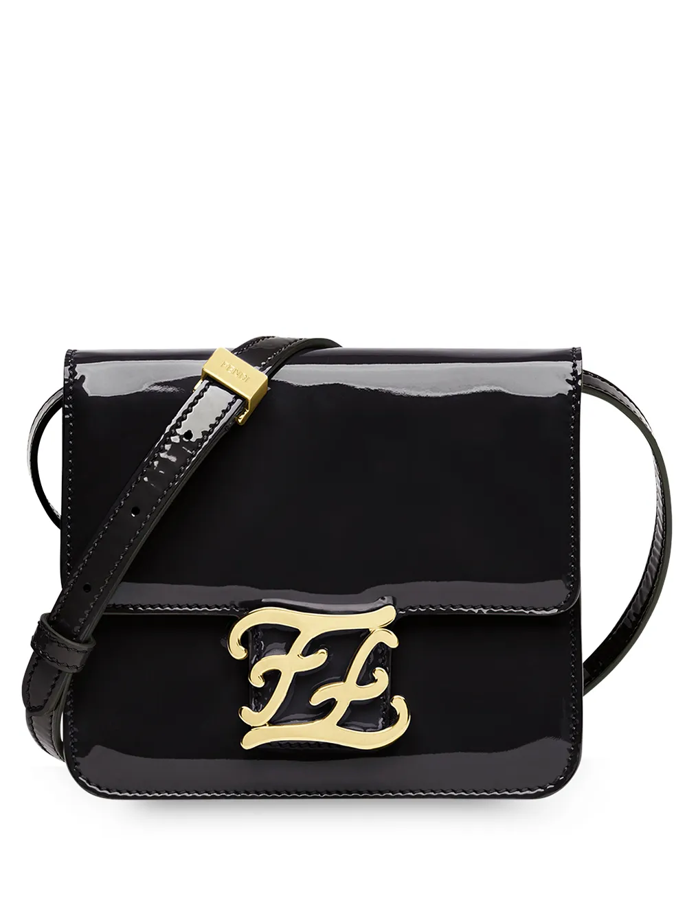 Fendi FF Karligraphy patent leather shoulder bag