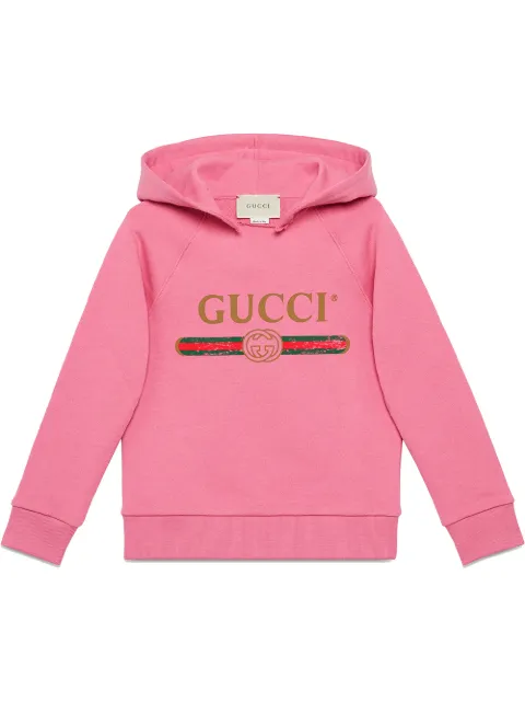 Click to view more detailed imagery on our partner's website Gucci Kids' Vintage Logo Hooded Sweatshirt In Pink