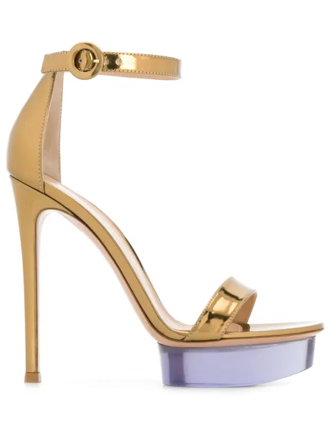 Click to view more detailed imagery on our partner's website Gianvito Rossi Metallic Metal Rubber Platform Sandals In Mekong