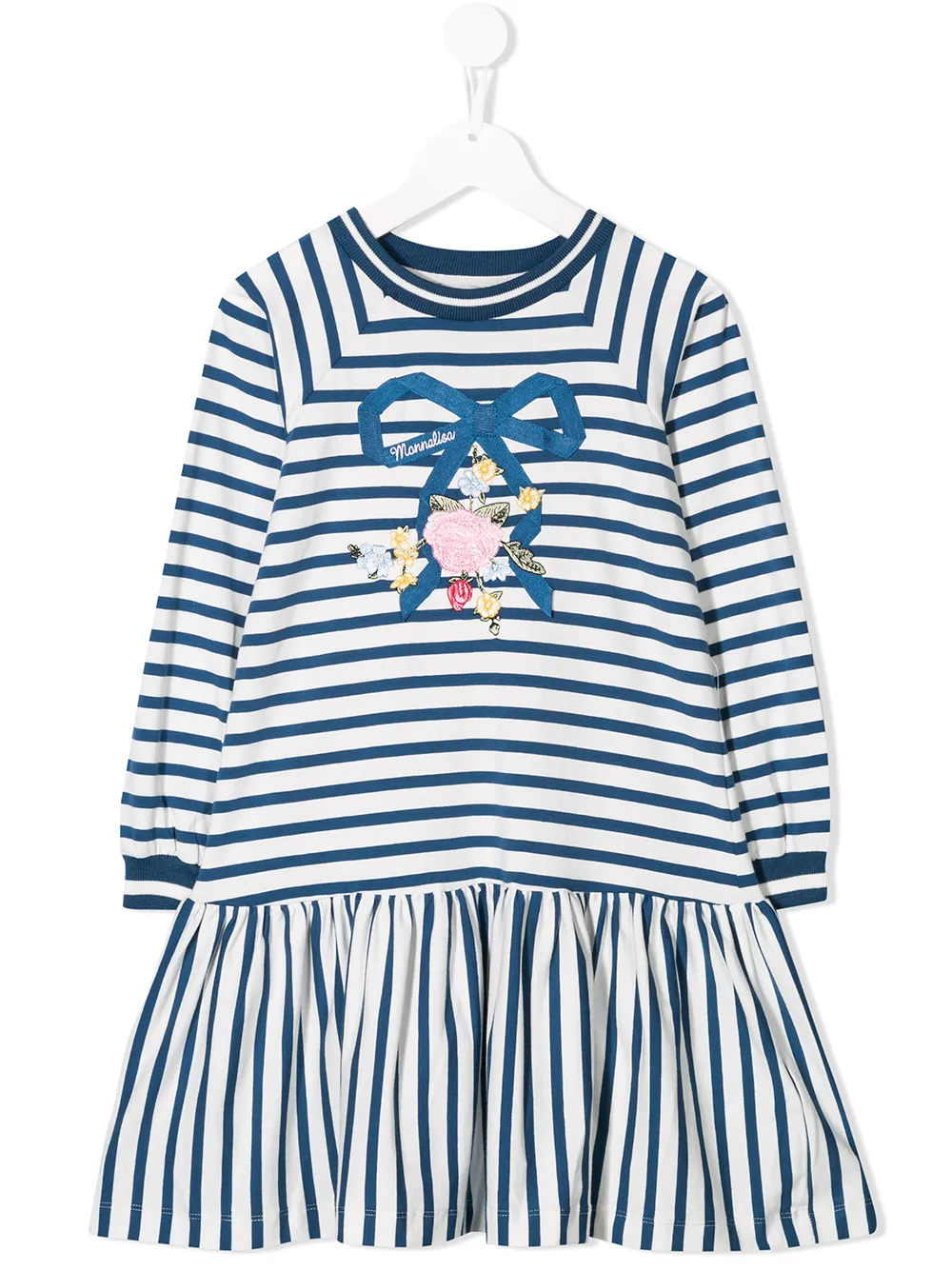 Monnalisa リボン アップリケ ワンピース - ブルー Monnalisa リボン アップリケ ワンピース - ブルー