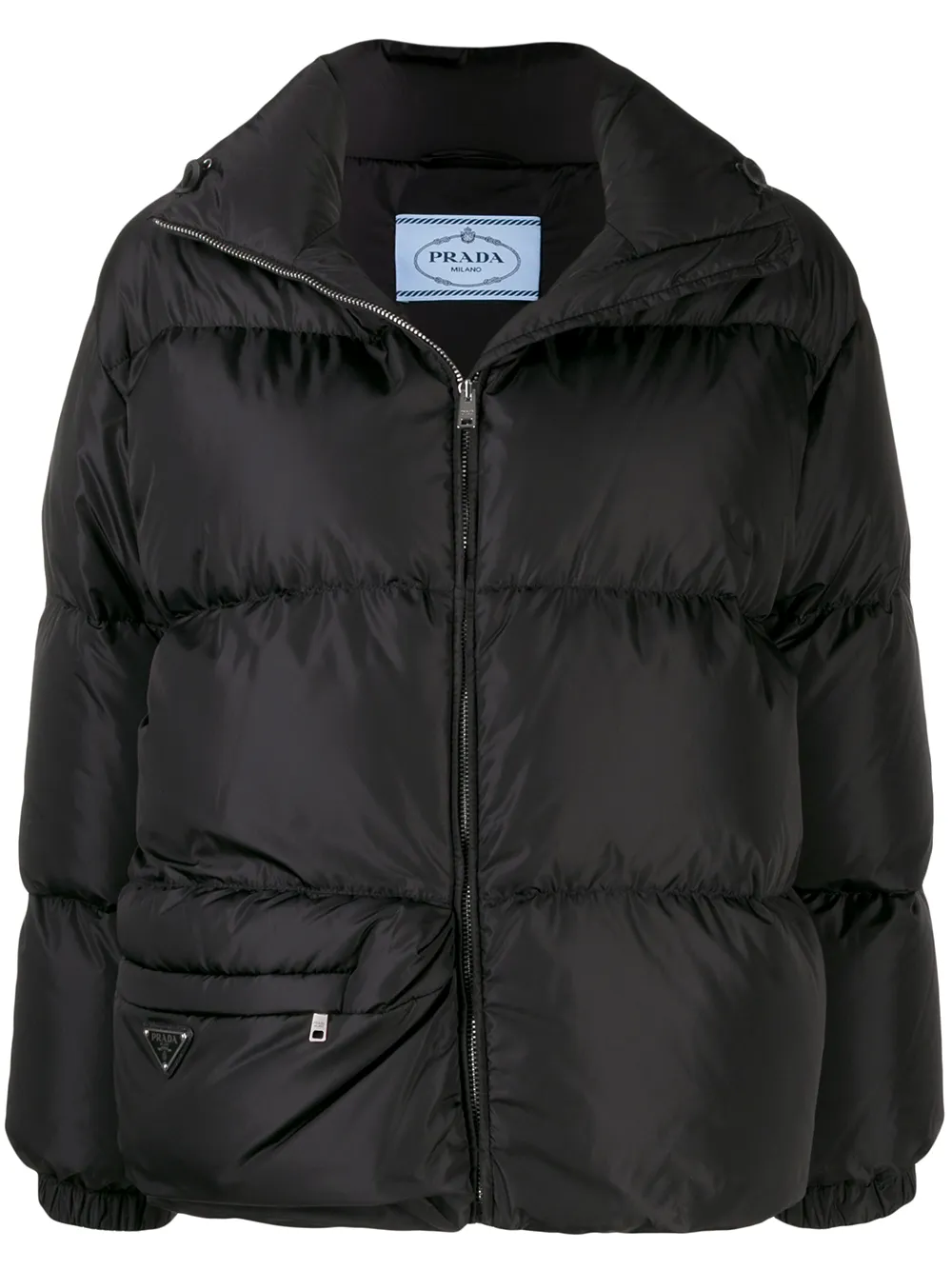 Prada Triangle Logo Puffer Jacket Black ModeSens