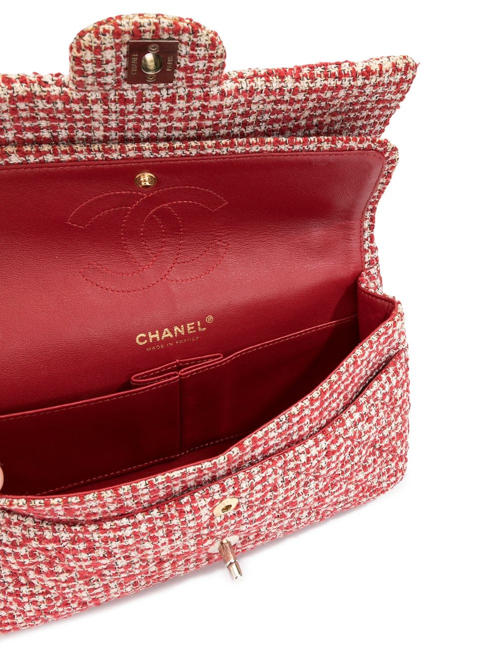 фото Chanel pre-owned твидовая сумка на плечо с двойным клапаном и цепочкой