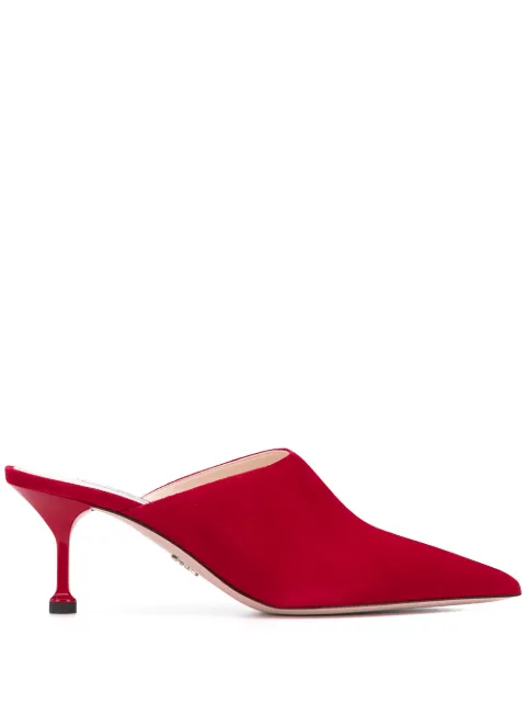 red pointed toe mules