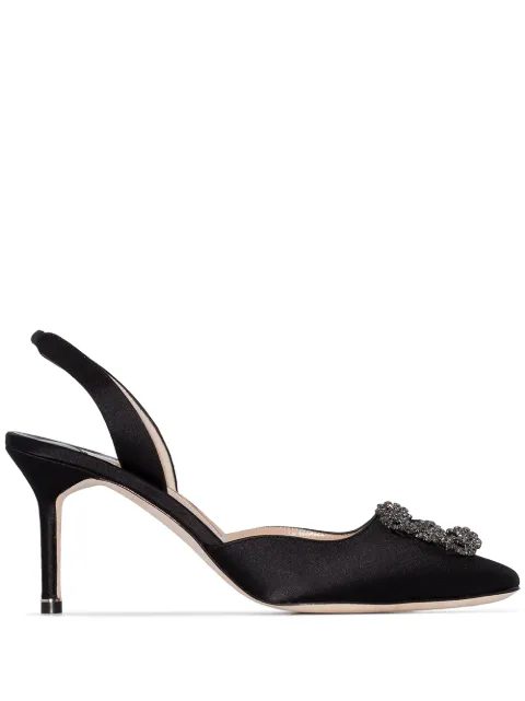 Click to view more detailed imagery on our partner's website Manolo Blahnik Hangisi 70 Slingback Satin Pumps In Black