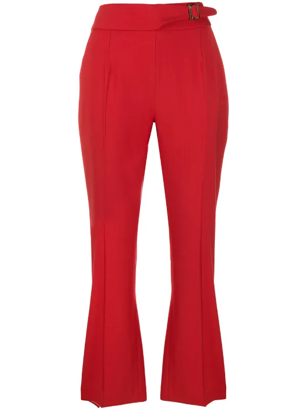 red high waisted belted trousers