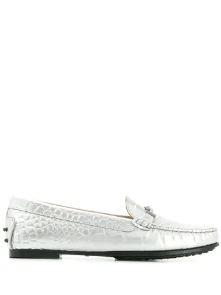 Tod's silver City Gommino driving shoes 