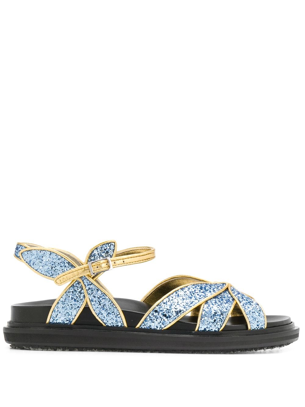 Marni Flat Glitter Sandals In Blue