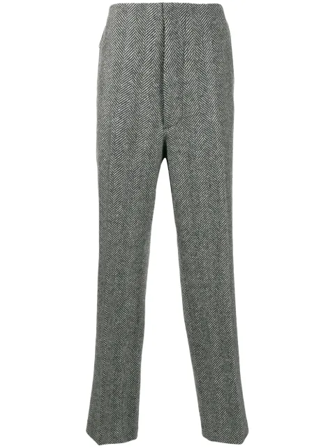 Click to view more detailed imagery on our partner's website Maison Margiela Herringbone Loose Wool Trousers In 002f Whit