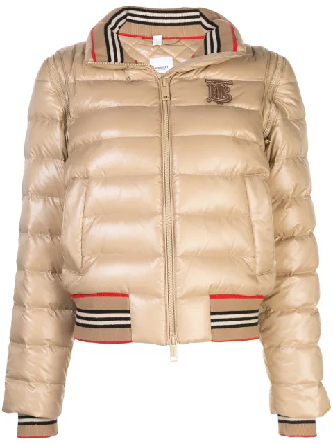 detachable sleeve icon stripe detail puffer jacket