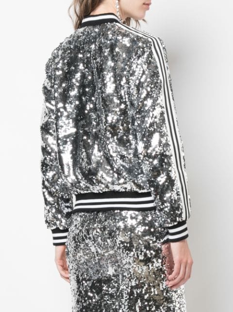 Shop silver Alice+Olivia Lonnie sequin bomber jacket with Express 