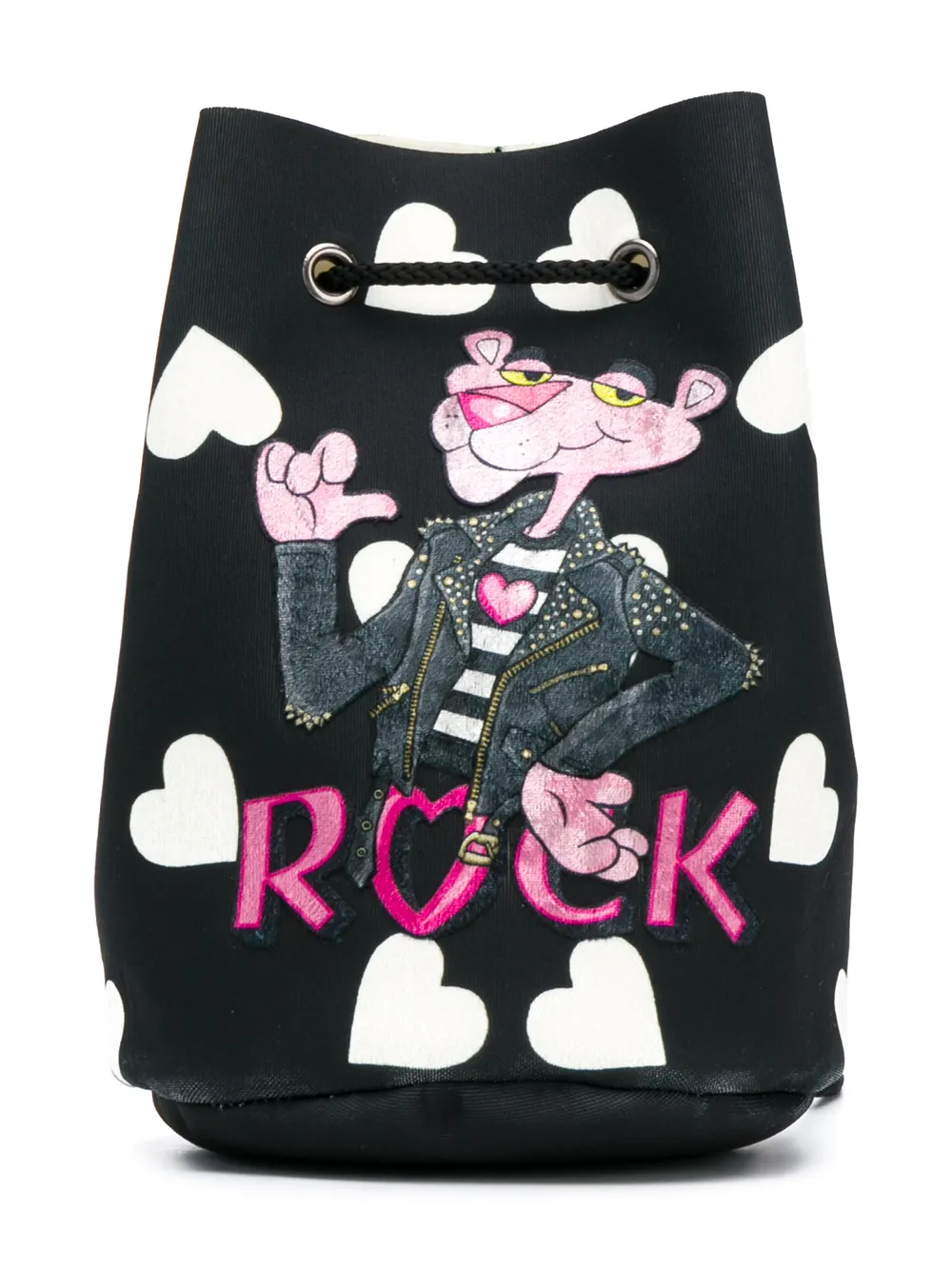 Click to view more detailed imagery on our partner's website Monnalisa Pink Panther Drawstring Backpack In Black