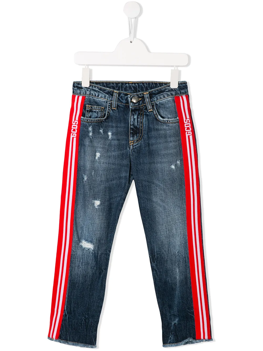 distressed jeans with side stripe