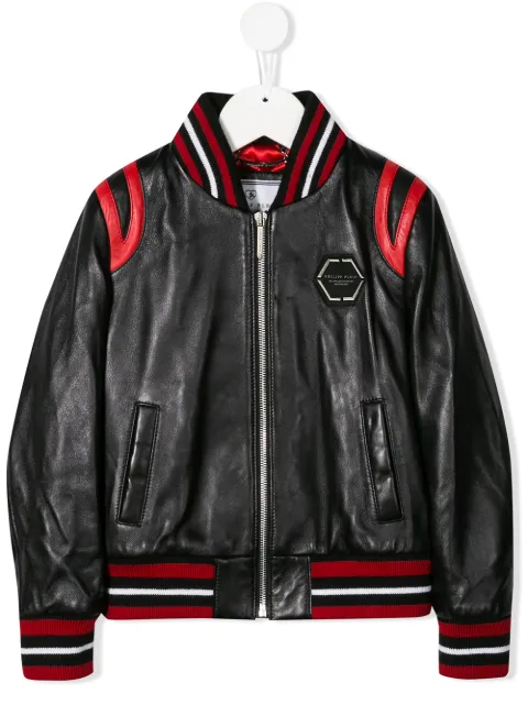 Philipp Plein Junior Space leather bomber jacket