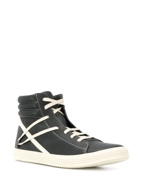 Rick Owens Geothrasher Two-Tone Full-Grain Leather High-Top Sneakers - Black