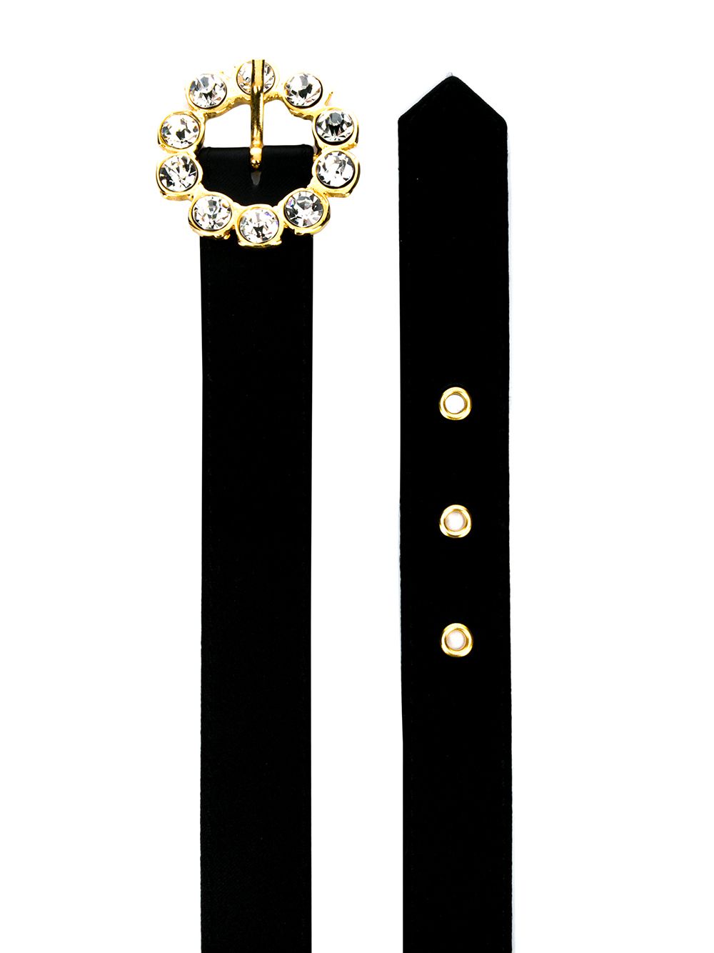 Pre-owned Saint Laurent Rhinestone Buckle Belt In Black