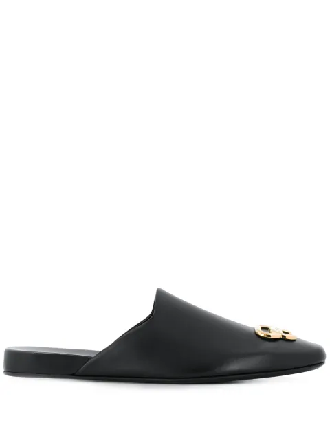Click to view more detailed imagery on our partner's website Balenciaga Cosy Bb Logo-embellished Leather Slippers In Black