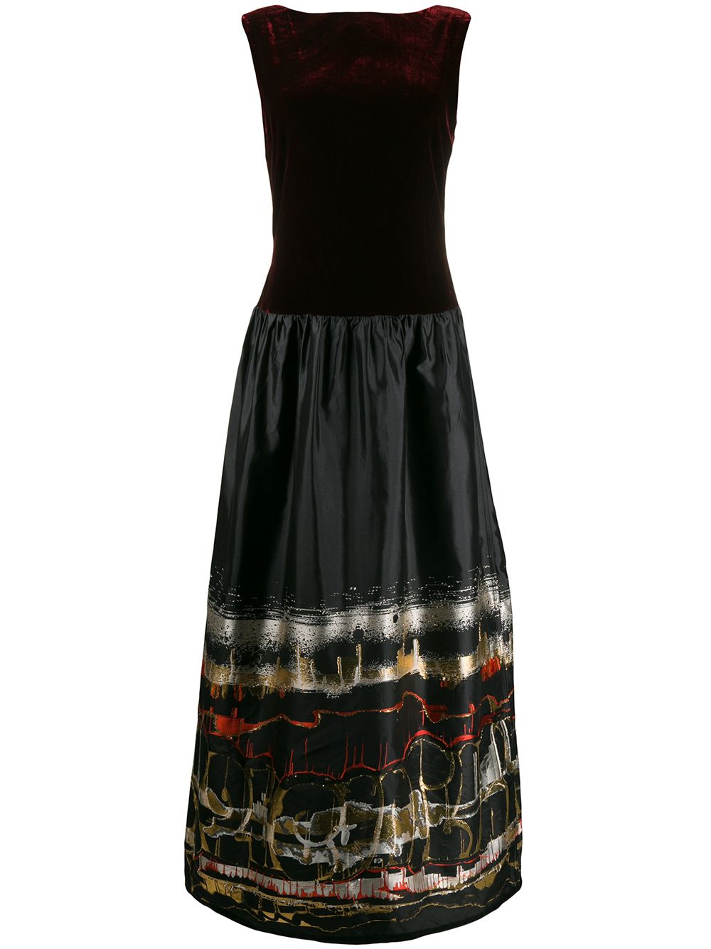 slash neck abstract print gown