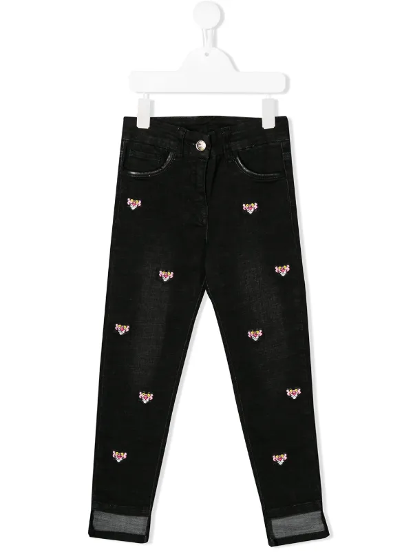 black embroidered jeans