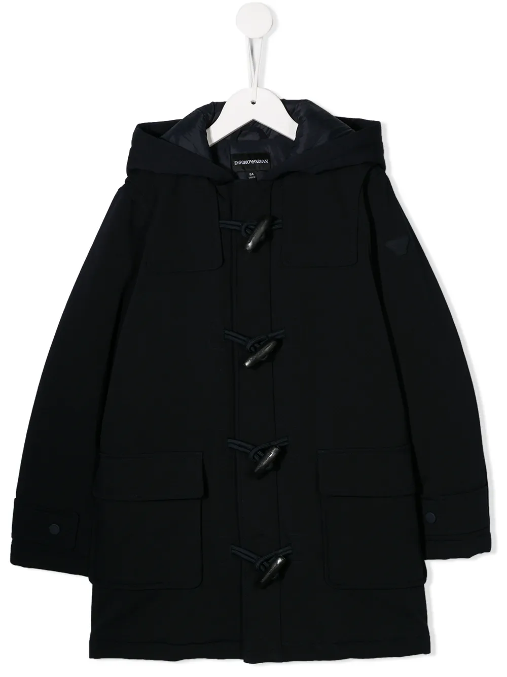 Click to view more detailed imagery on our partner's website Emporio Armani Kids' Hooded Duffle Coat In Blue