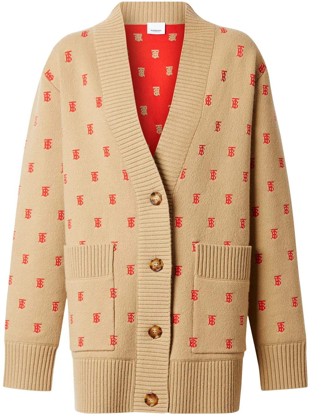 

Burberry Monogram Wool Cashmere Blend Oversized Cardigan - Neutrals