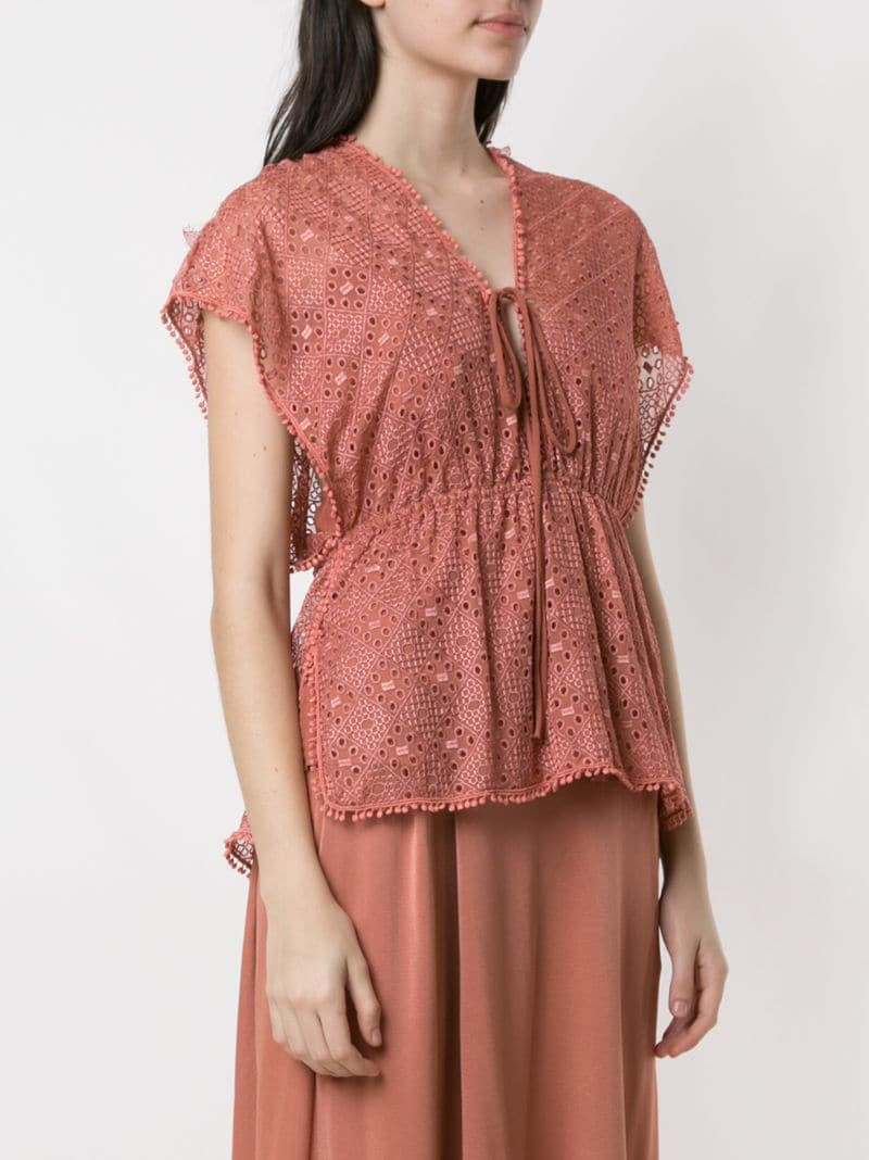 Shop Alcaçuz Anglaise Broderie Metal Blouse In Pink