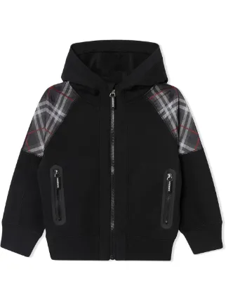 vintage check panel cotton hooded top