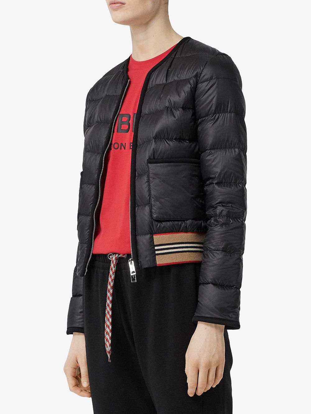 Shop black Burberry Icon Stripe Detail Down-filled Puffer Jacket with ...