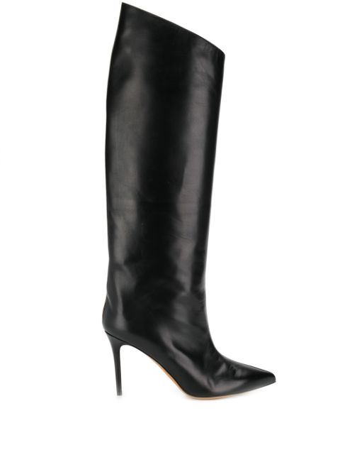 black leather stiletto boots