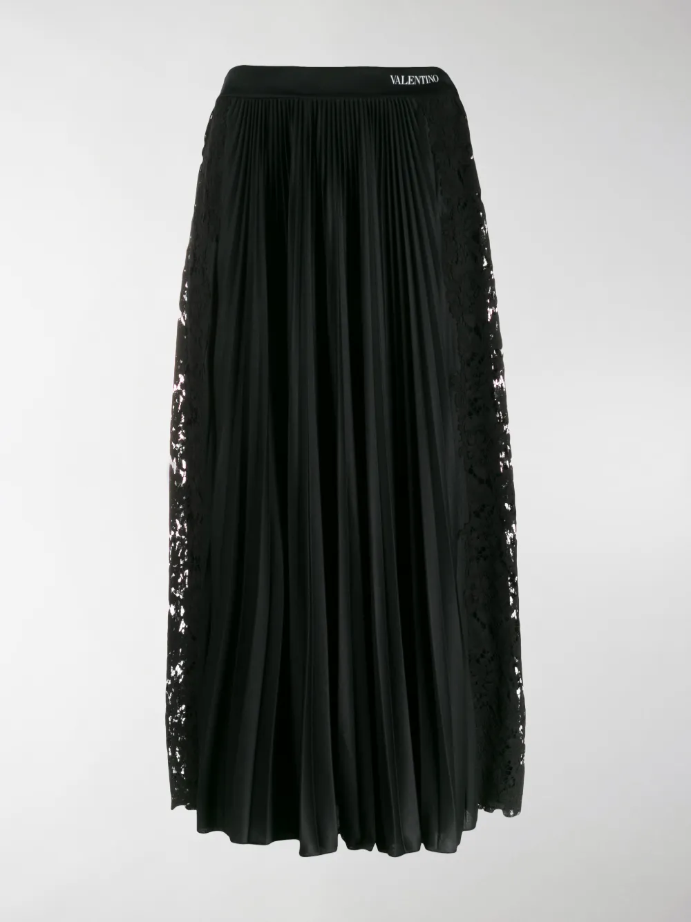 Valentino Pleated Tech Jersey & Lace Skirt In Black