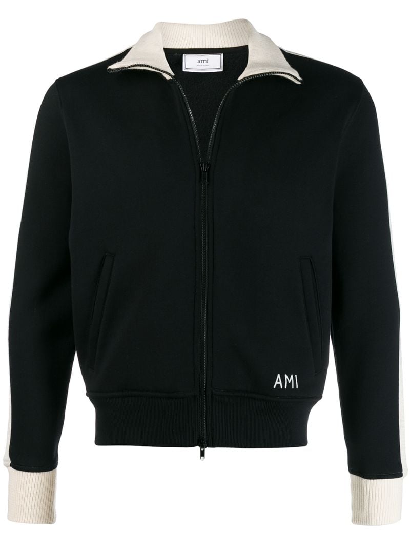 AMI ALEXANDRE MATTIUSSI ZIPPED SWEAT WITH WOOL BANDS 