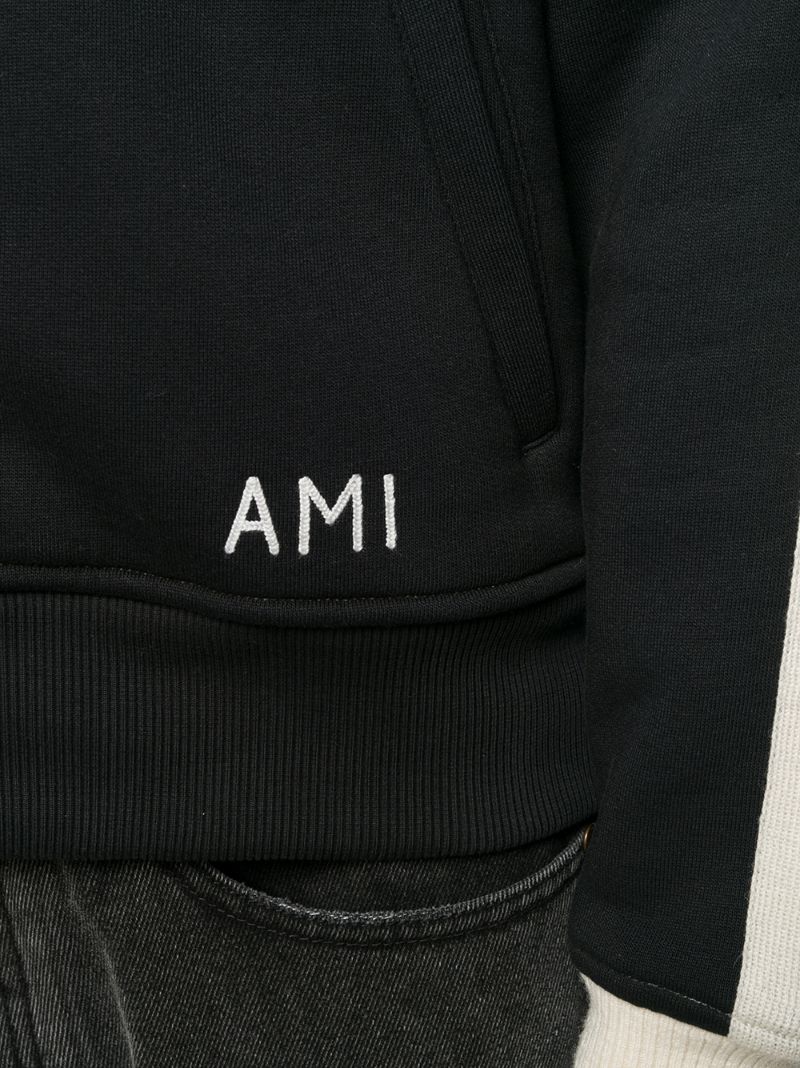 Shop Ami Alexandre Mattiussi Zipped Sweat With Wool Bands In Black