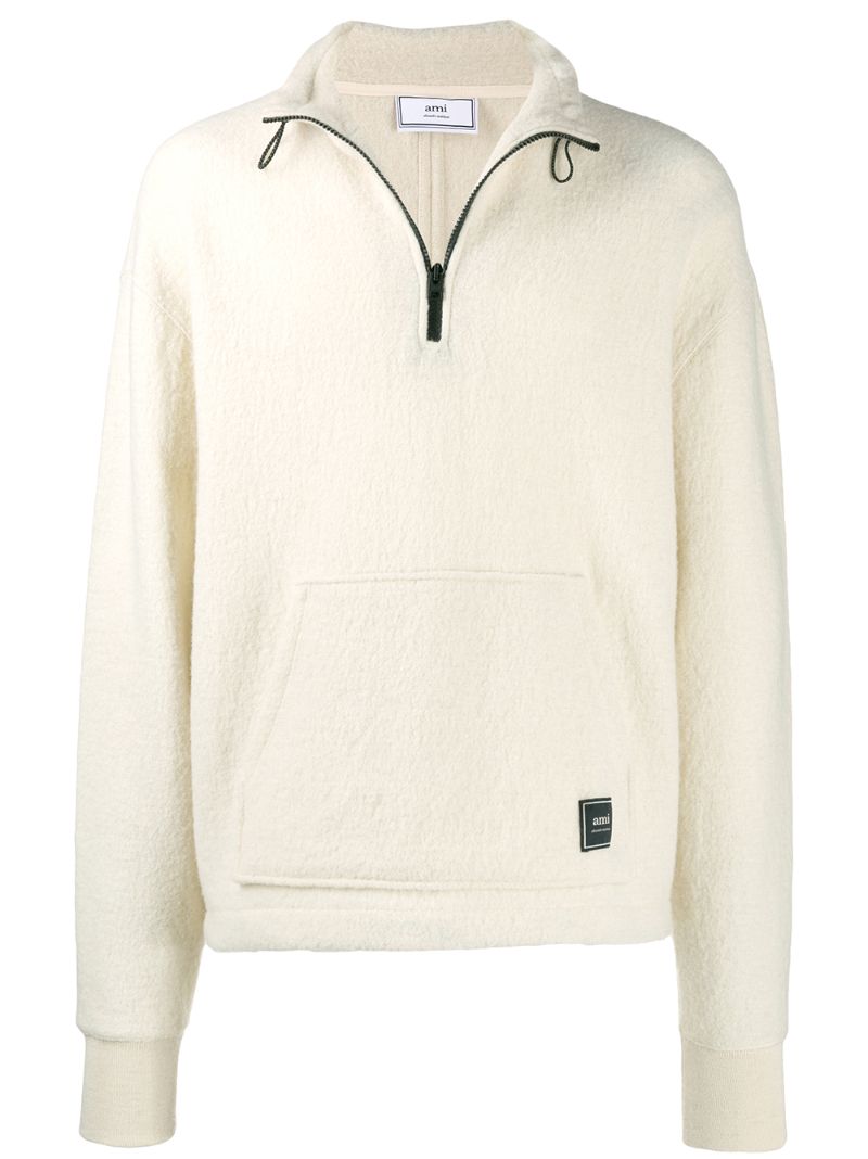 Shop Ami Alexandre Mattiussi Boiled Wool Sweatshirt In Neutrals