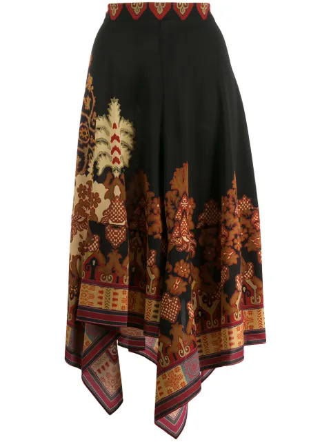 Click to view more detailed imagery on our partner's website Etro Asymmetric Printed Jersey Skirt In Black