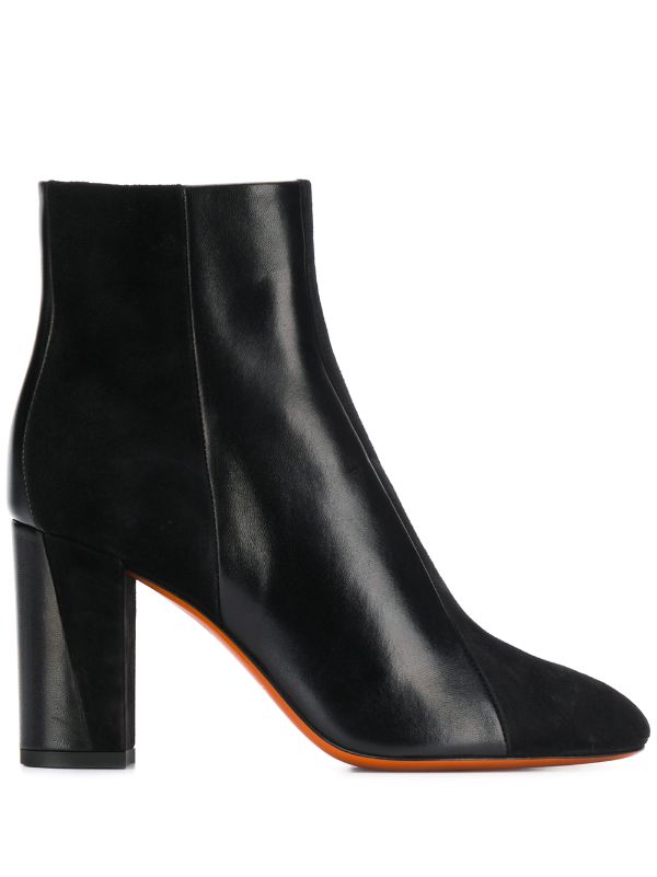 black block heel leather ankle boots