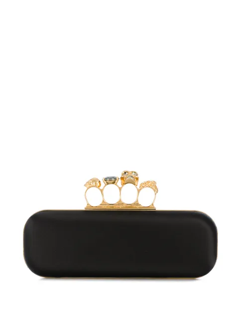 Click to view more detailed imagery on our partner's website Alexander Mcqueen Women's Skull Four-ring Beaded Leather Long Box Clutch In Black
