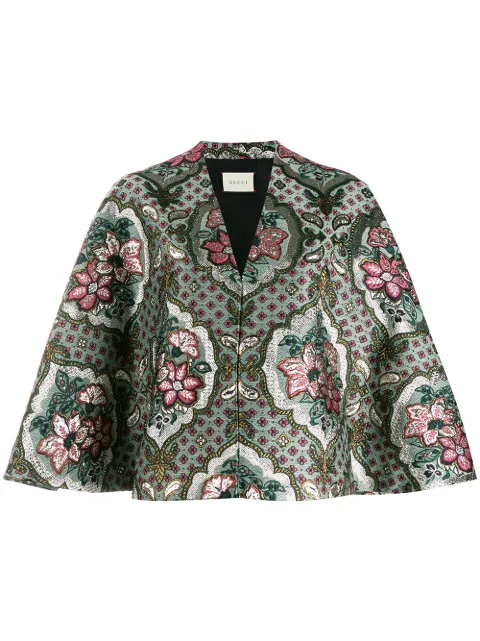 GUCCI GEOMETRIC FLORAL JACQUARD CAPE